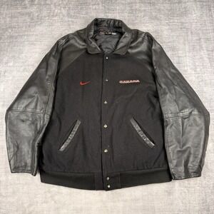Team Canada‎ Jacket Men's 2XL Black Varsity Leather Vtg Nike Hockey Varsity Wool